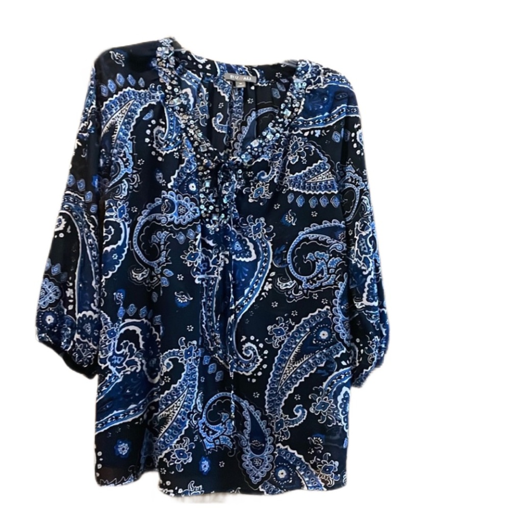 Roz&Ali embellished blue blouse size medium